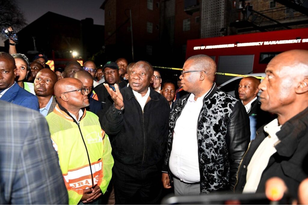 JHB fire. President Cyril Ramaphosa walk about.