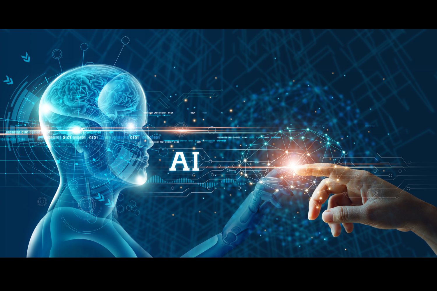 Connecting human data to mindset of Artificial intelligence AI, Digital data and machine learning technology and computer brain. Robot technology development for futuristic.