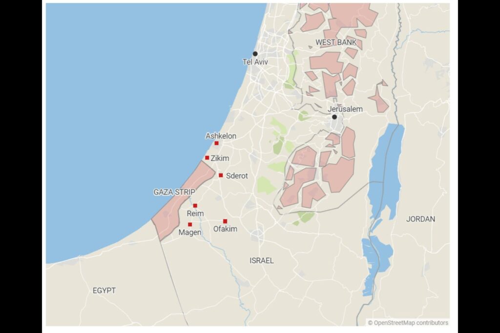 Palestinian militants infiltrated towns across the border from Gaza in an unprecedented assault.