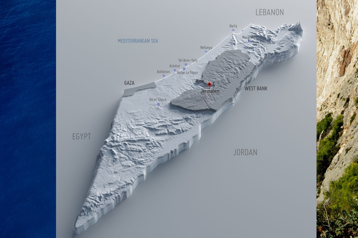 3D map of Israel with topographic relief, borders. stock photo