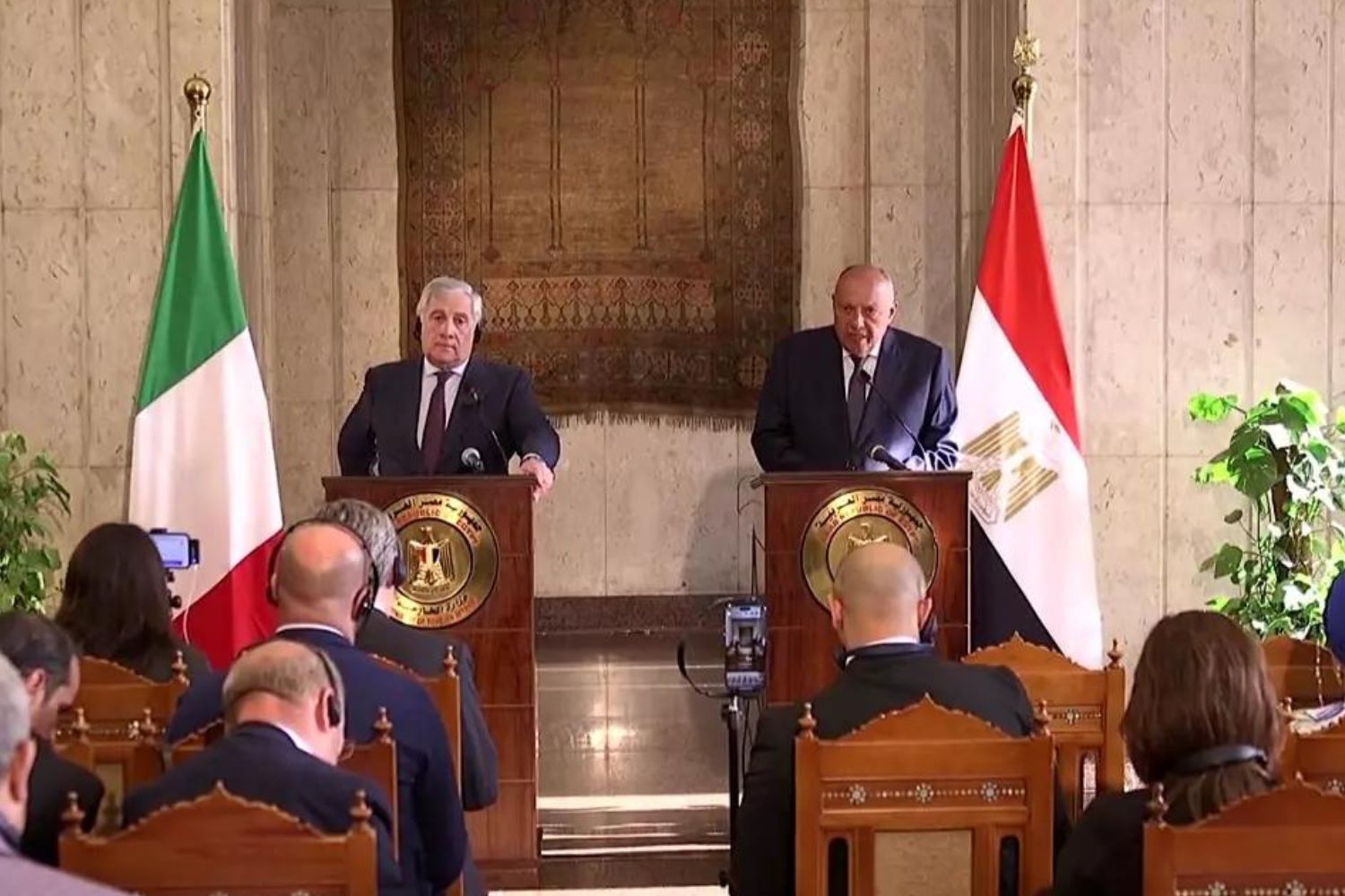 Italian Deputy Prime Minister and Foreign Affairs Minister Antonio Tajani and Egyptian President Abdel Fattah El Sisi in Cairo.