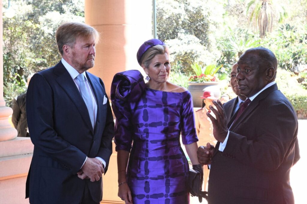 President Cyril Ramaphosa of the Republic of South Africa welcomes their Majesties King Willem-Alexander and Queen Máxima of the Kingdom of Netherlands on a State Visit at the Union Buildings in Pretoria.
