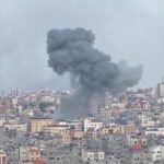 Explosions see from the Gaza strip.