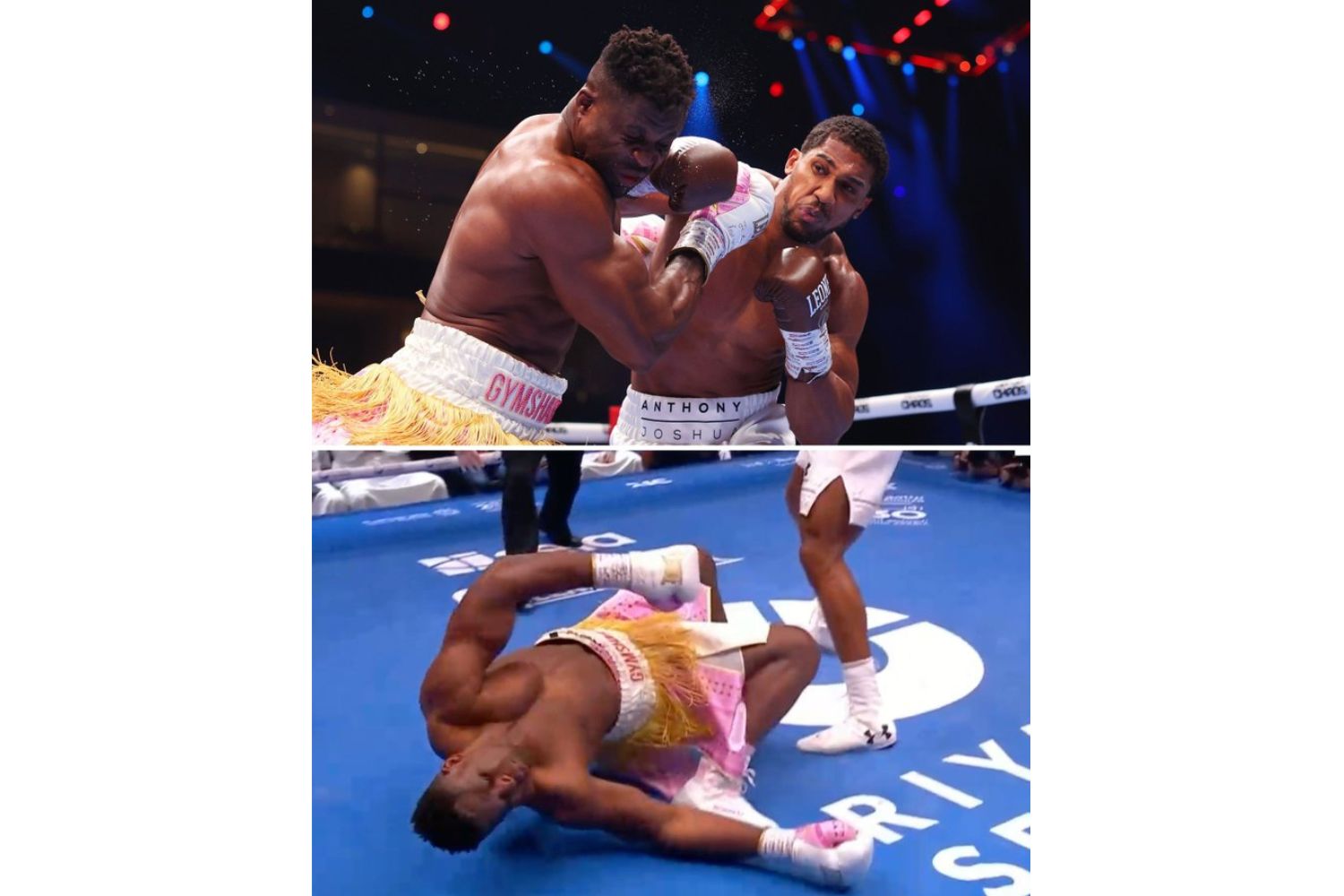 Anthony Joshua has claimed victory after knocking out Francis Ngannou in the second round of their heavyweight bout in Saudi Arabia.