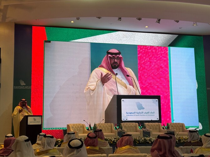 Saudi Minister of Economy and Planning Faisal Al-Ibrahim speaks at the third Saudi-Emirati Economic Forum held in Riyadh.